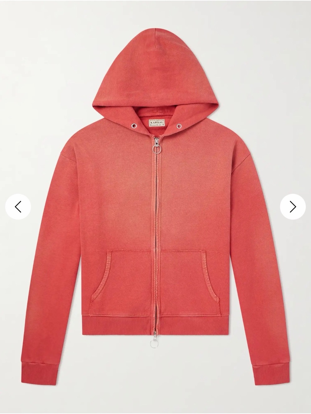 Kapital Brick Red Zip Hoodie with Ring Pull Zipper